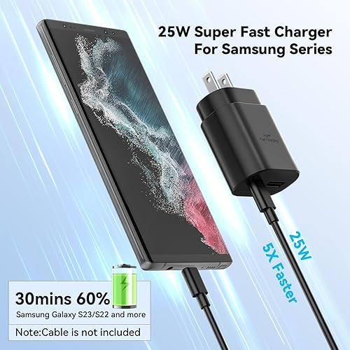 Miniatura 14 de Cargador tipo C, cargador de pared USB C de 25 W, carga rápida de doble puerto, compatible con Samsung Galaxy S22/S22 Plus/S20/S21 Ultra Plus, Note