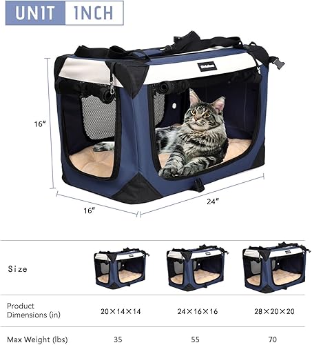 Miniatura 4 de Transportador grande para gatos, jaula de viaje plegable para perros, portátil, de lados suaves, con alfombrilla de felpa súper suave y cálida para
