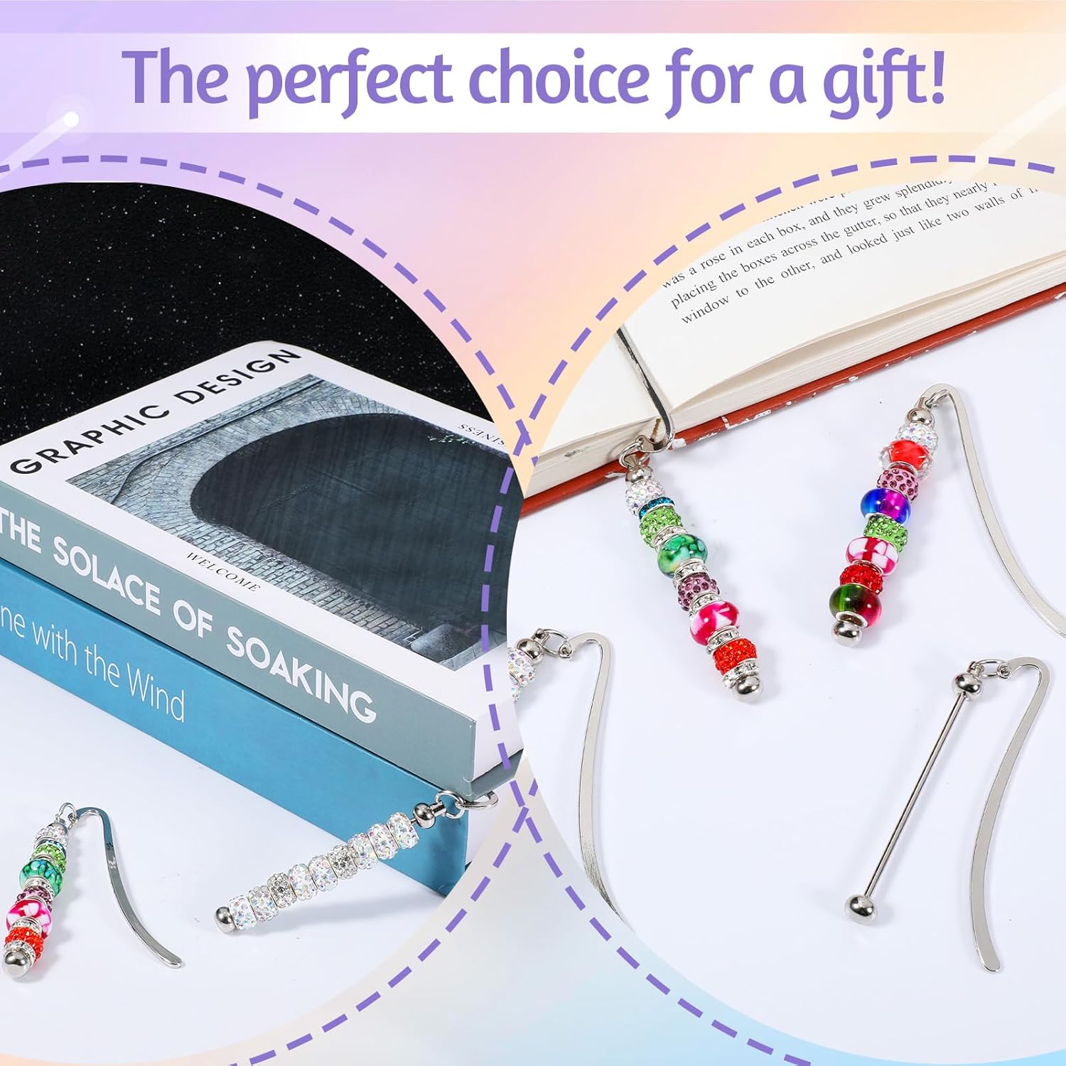 Prasacco 24 Pcs Beadable Bookmarks, Metal Blank DIY Bookmarks for Beads DIY Bookmark Craft Jewelry Pendant Charm for Book Lovers, Bookworms, Students, Teachers, Office Supplies (Silver) - Image 5