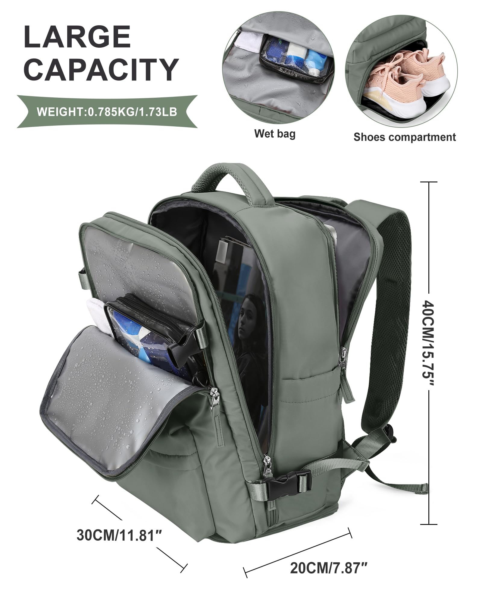 SZLX Zaino Ryanair 40x30x20 Sottovuoto Bagaglio a Mano 40x20x25 Donna Zaino da Viaggio 40x30x20 Wizzair Borse da Cabina per Easyjet 45x36x20 Uomo per Laptop 14 Pollici con Porta USB e Porta Scarpe