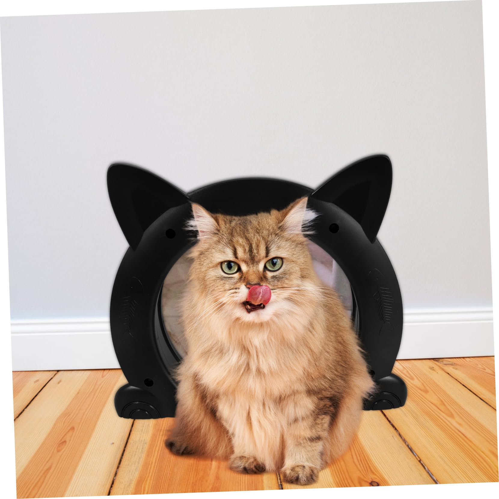 Katzenklappe für Haustierhäuser und Wohnraumdekoration Einfache Bedienung Stylische aus Kunststoff in Katzenform Schwarz für Katzen und Kleine Hunde