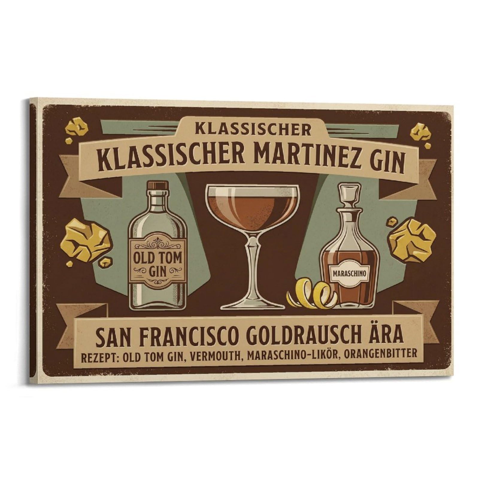 OKAHYS Classic Gin Vermouth Poster Bartender Recipe Mixology Modern Decorative Canvas Prints - Ideal Wall Art for Family, Man Cave, Game Room, Boys & Girls Bedroom 24x36inch(60x90cm)