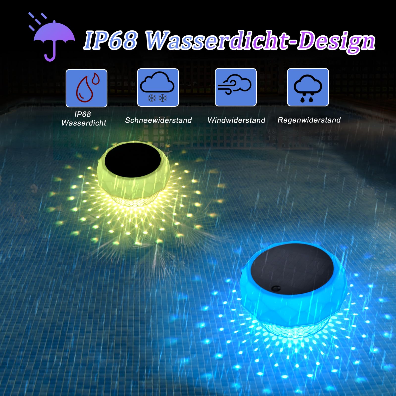 Poolbeleuchtung Solar, RGB+Kaltweiß Led Pool Licht Schwimmende Teichbeleuchtung, RGBW Dimmbar, IP68 Wasserdichte, Led Pool beleuchtung Pool Solar Licht für Pool, Whirlpool, Teich Deko(1pcs)