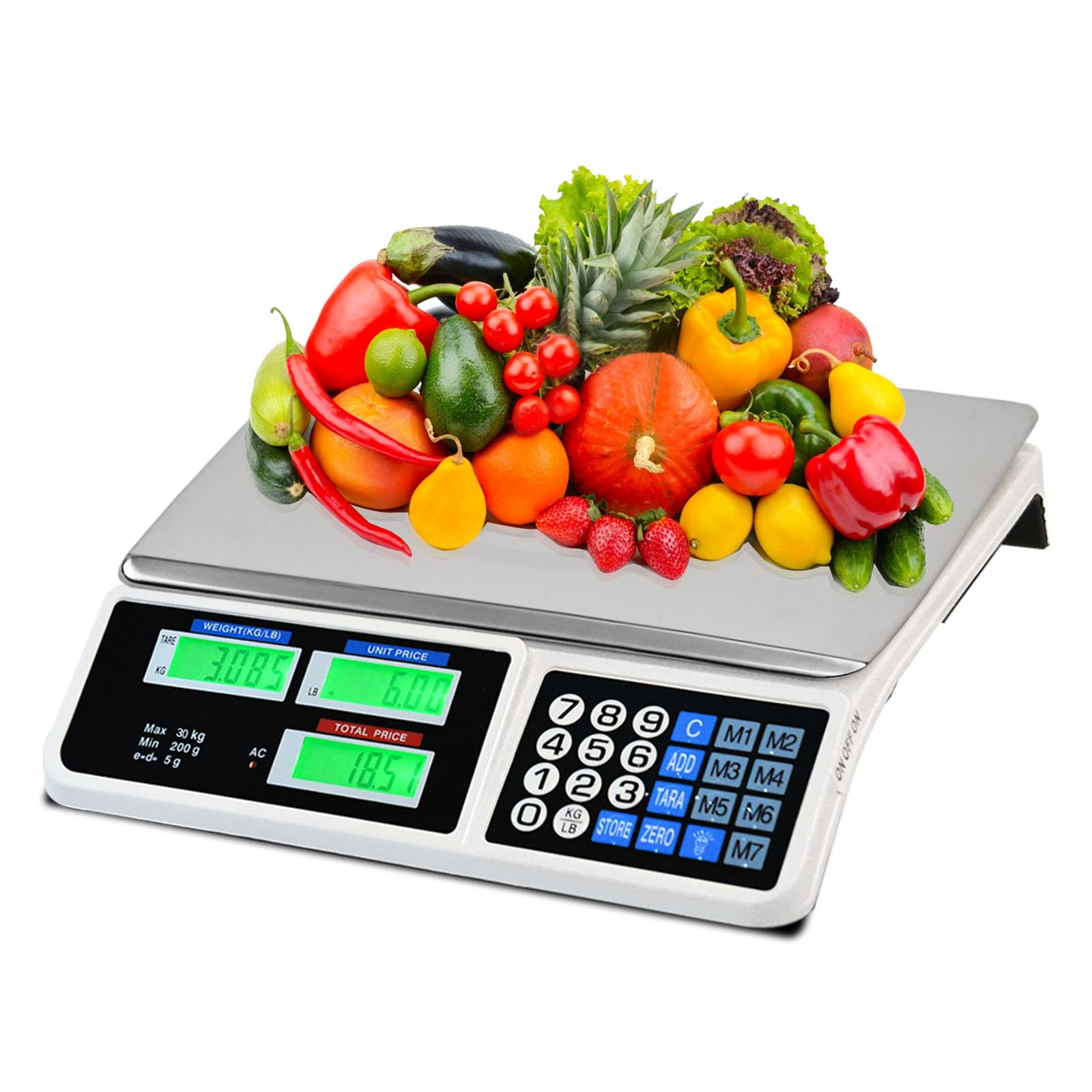 NALACAL 66LB Digital Price Scale, Electronic Price Computing Scale LCD Price Scale Commercial Food Scale Meat Weight Scale Price Computing Scale LBS/KG for Meat Vegetable Fruit Farmers Market