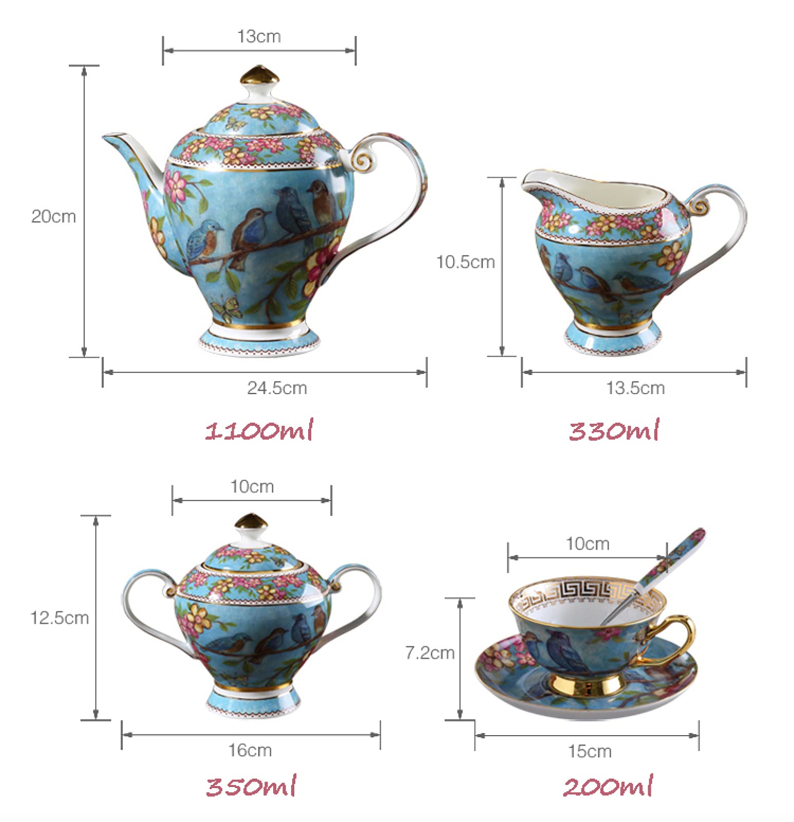 Zestaw Do Herbaty 21 Elementów, Zestaw Filiżanek Do Kawy, Zestaw Prezentowy Z Filiżanką I Spodkiem Z Porcelany Kostnej, Puszka Na Cukier, Puszka Na Mleko, Łyżeczka, Styl Rustykalny