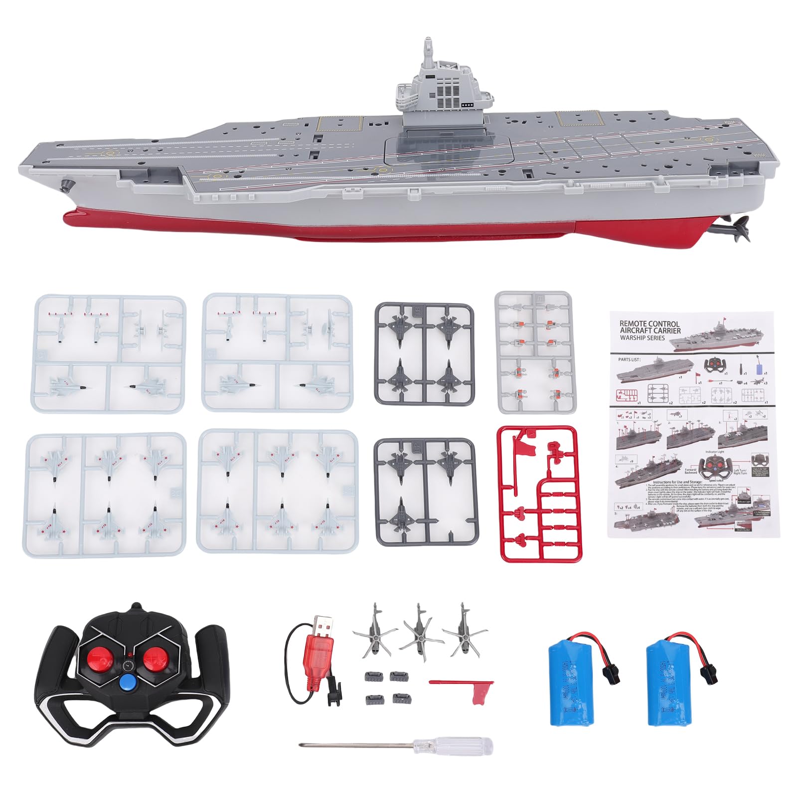 Eacam RC Warship DIY Kit de Portaaviones de Control Remoto con Apagado Automático para Adultos y Niños (Gris 2 Baterías)