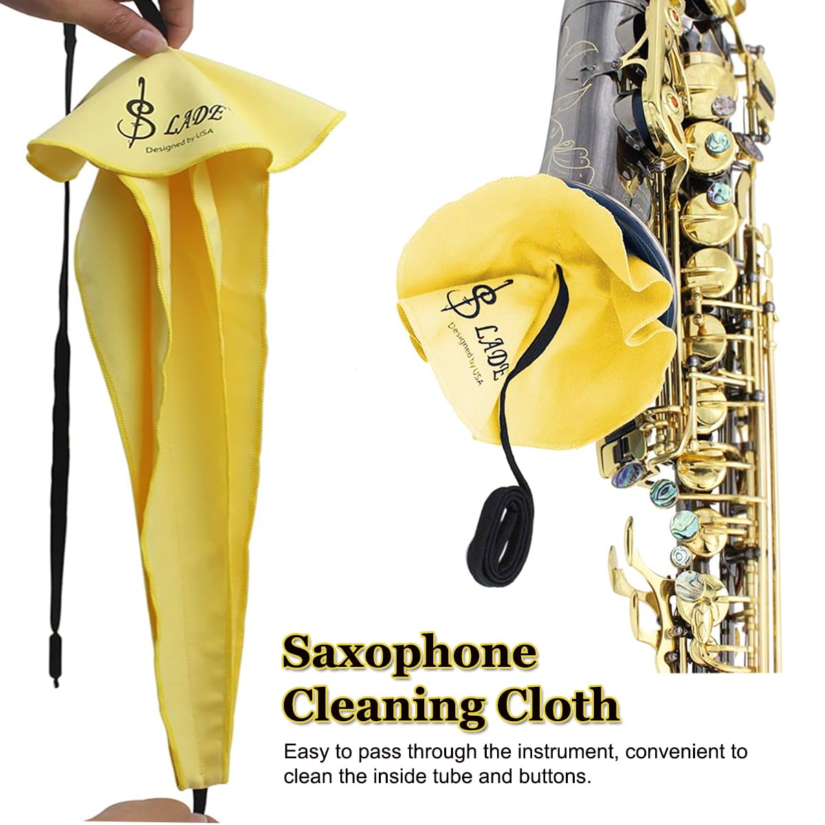 Kit de paño de limpieza para saxofón, kit de hisopo de limpieza 4 en 1, incluye hisopo de limpieza y cepillo de boquilla para saxofón soprano tenor alto y otros instrumentos de viento y viento de