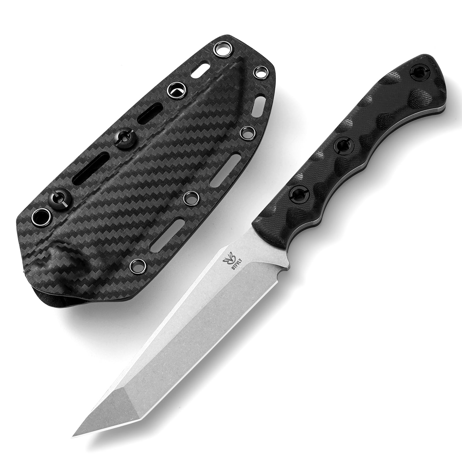 Fixed Blade Tactical Knife, 14C28N Steel Blade, G10 Handle, Carbon Fiber Sheath, 4.1" Bla…