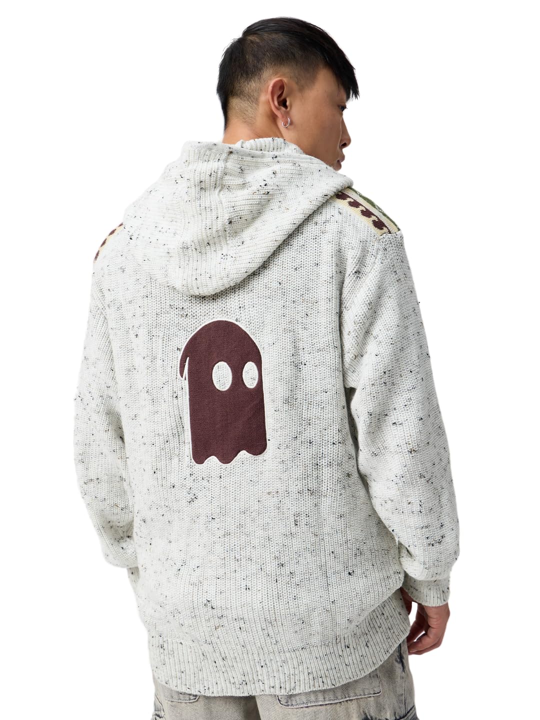 Souled Originals: Cookies & Cream Men and Boys Full Sleeves Hooded Spread Collar Off White Graphic Applique Acrylic Blend Oversized Fit Zip-Up Knitted Sweater-image-11