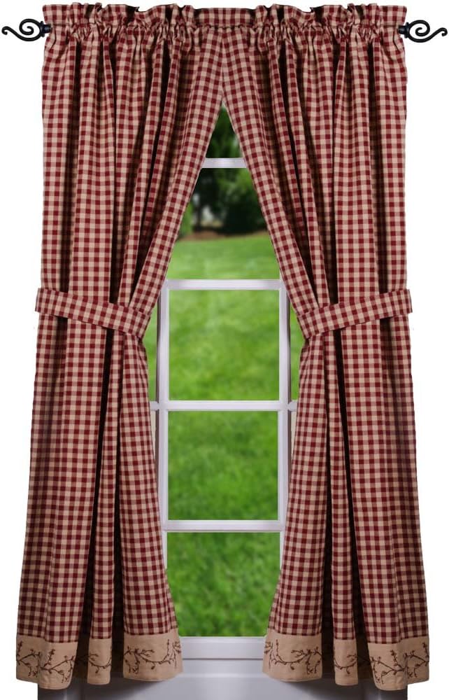 Primitive Home Decors Berry Vine Check Barn Red and Nutmeg 72" x 63" Lined Cotton