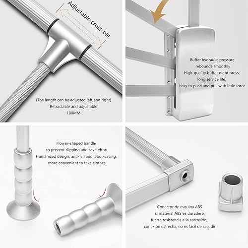 Miniatura 5 de TROONZ Colgador de barra de armario desplegable para colgar ropa barandilla de elevación ajustable de aluminio extraíble para armario barra de