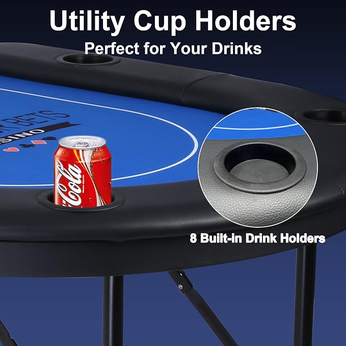 Mesa de poker plegable para 6-8 jugadores estilo casino azul miniatura 4