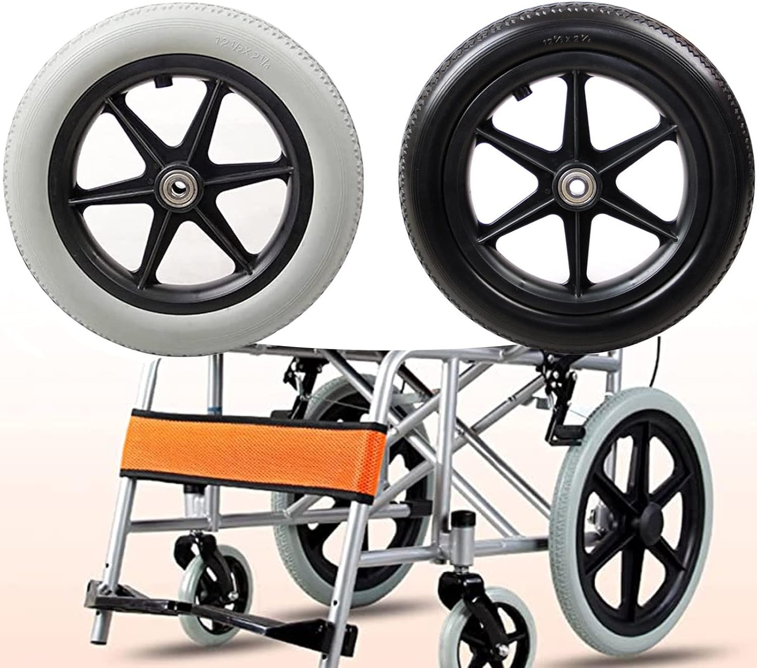 Set of 2 Wheelchair Rear Wheel, Solid Wheel Replacement for