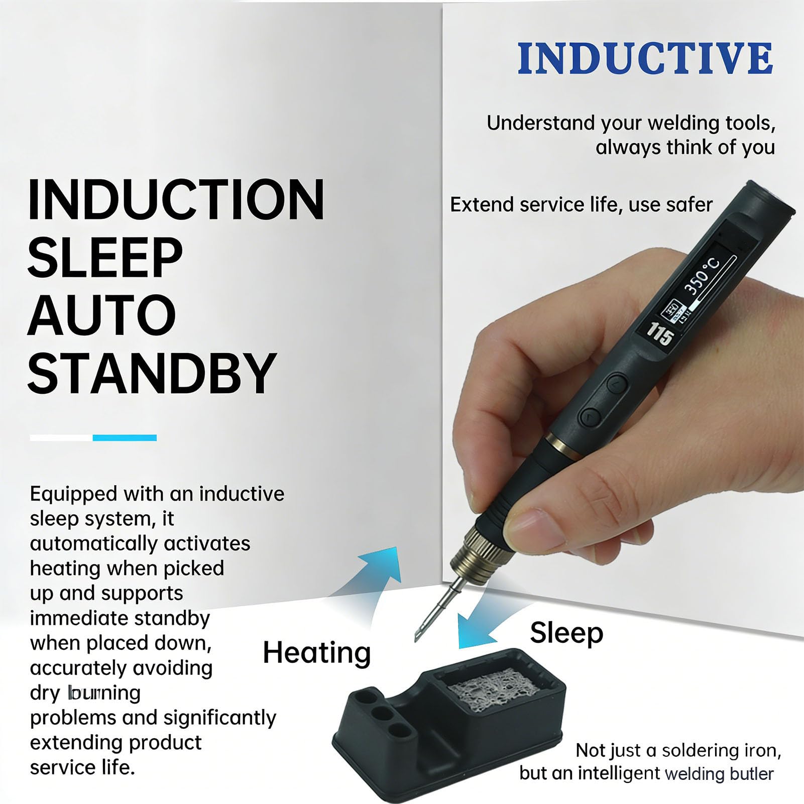 Gugxiom Kit de Fer à Souder Filaire Portable 100 W, Contrôle Intelligent de la Température avec écran OLED et Veille Automatique, Stylo de Fer à Souder Intelligent 176-788 ℉, Chau (Prise UE)