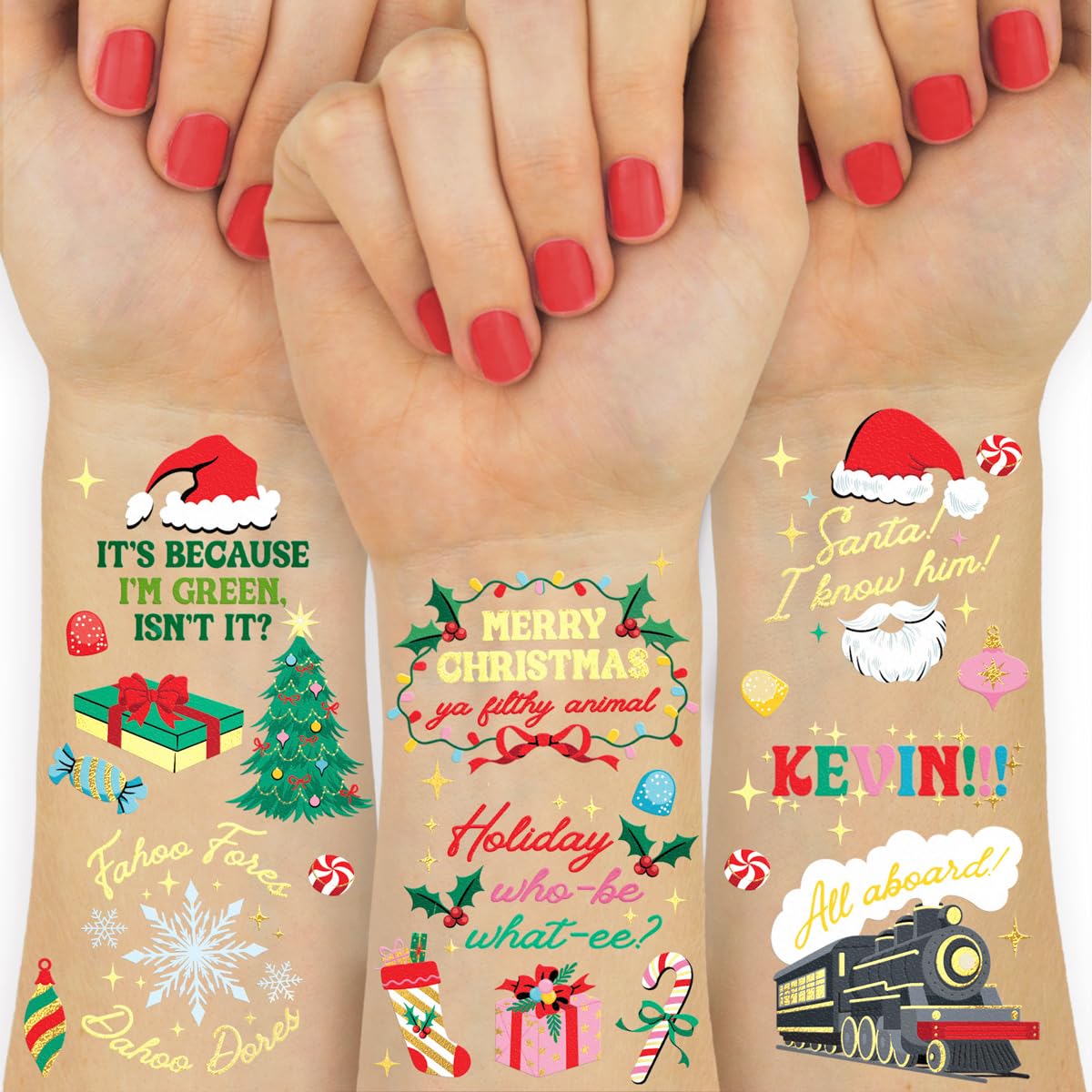 xo, Fetti Christmas Movies Temporary Tattoos - 48 Pcs | Christmas Party Decorations, Nostalgic Classic Christmas Movies, Stocking Stuffer