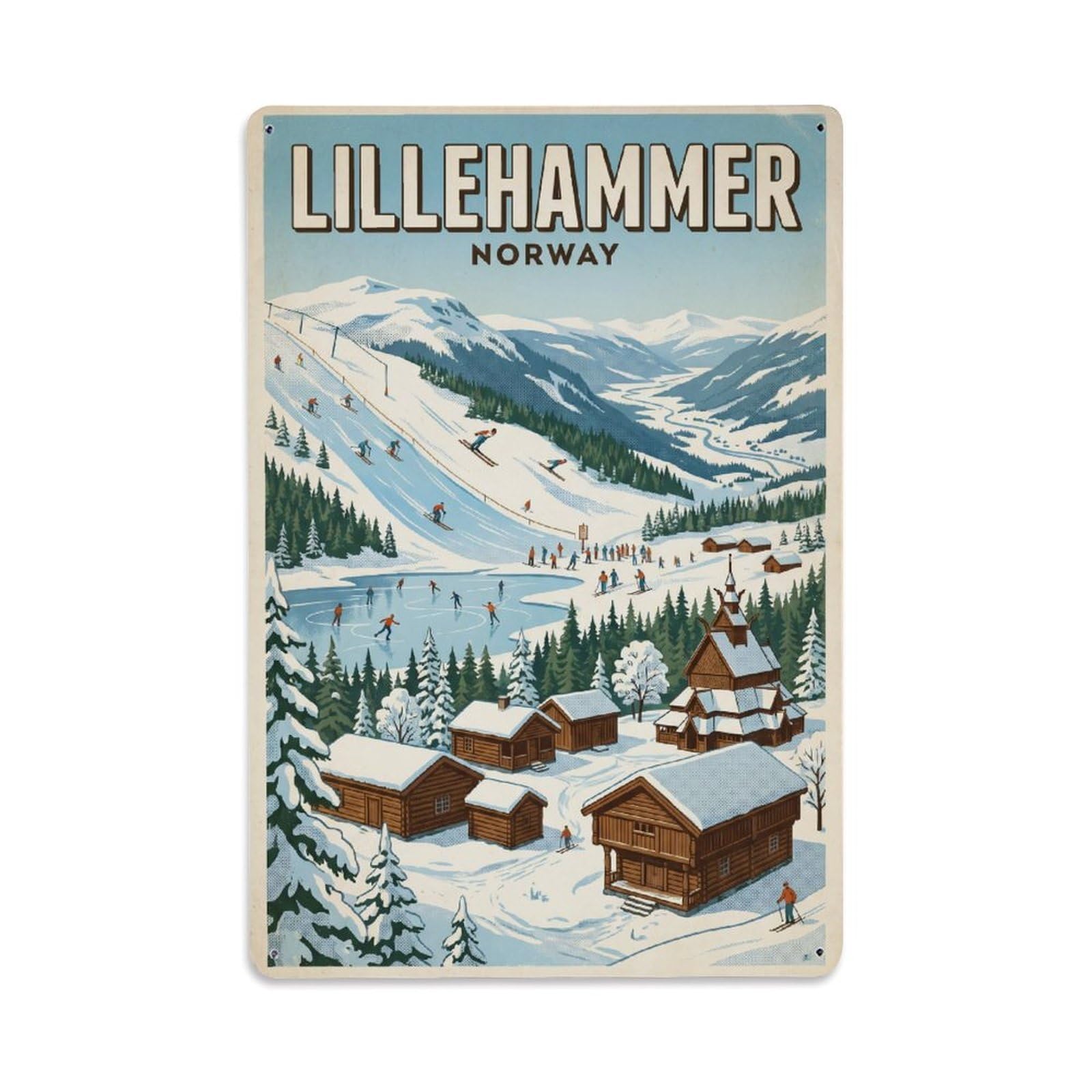 Travel Retro Norway Lillehammer Metal Tin Sign