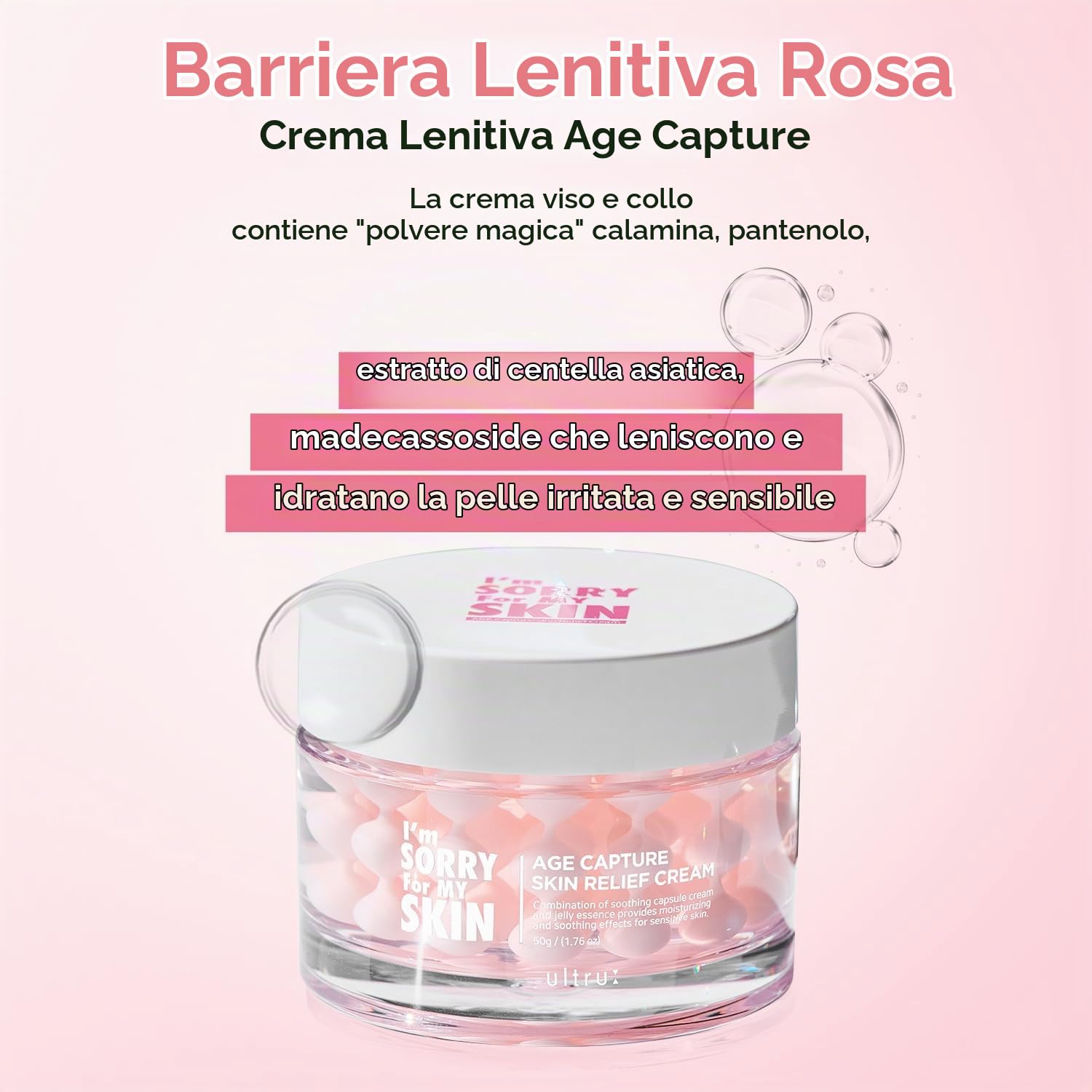 I'M SORRY FOR MY SKIN Age Capture, crema per il viso coreana per la cura della pelle, idratante per viso e collo, con acido ialuronico, anti-invecchiamento, crema gel antirughe, per donne (rosa, crema