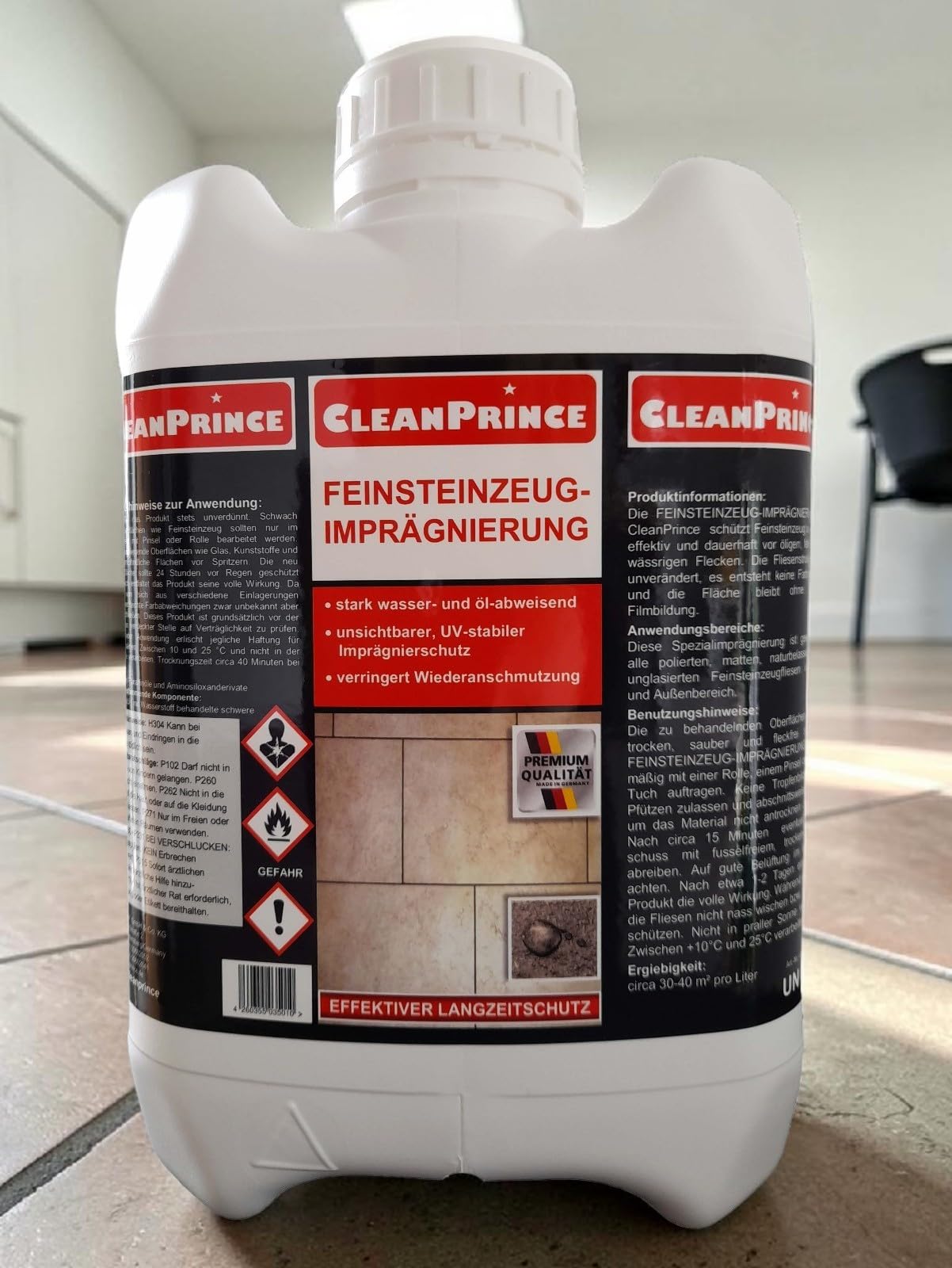 5 Liter Feinsteinzeugimprägnierung transparent | Feinsteinzeug Imprägnierung Steinzeug Fliesen Steinfliesen Natursteinfliesen Cotto | innen und außen