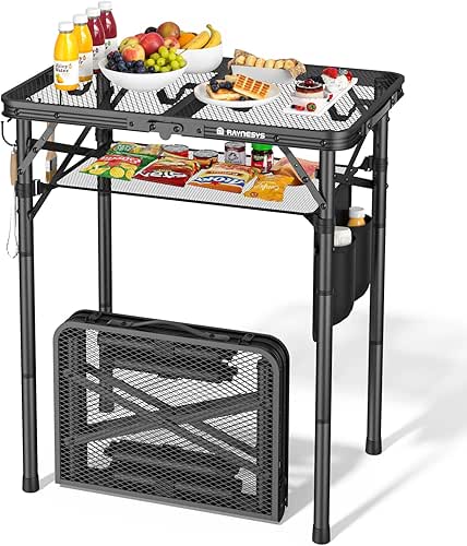 Folding Grill Table for Outside, 3 Height Adjustable Small Camping
