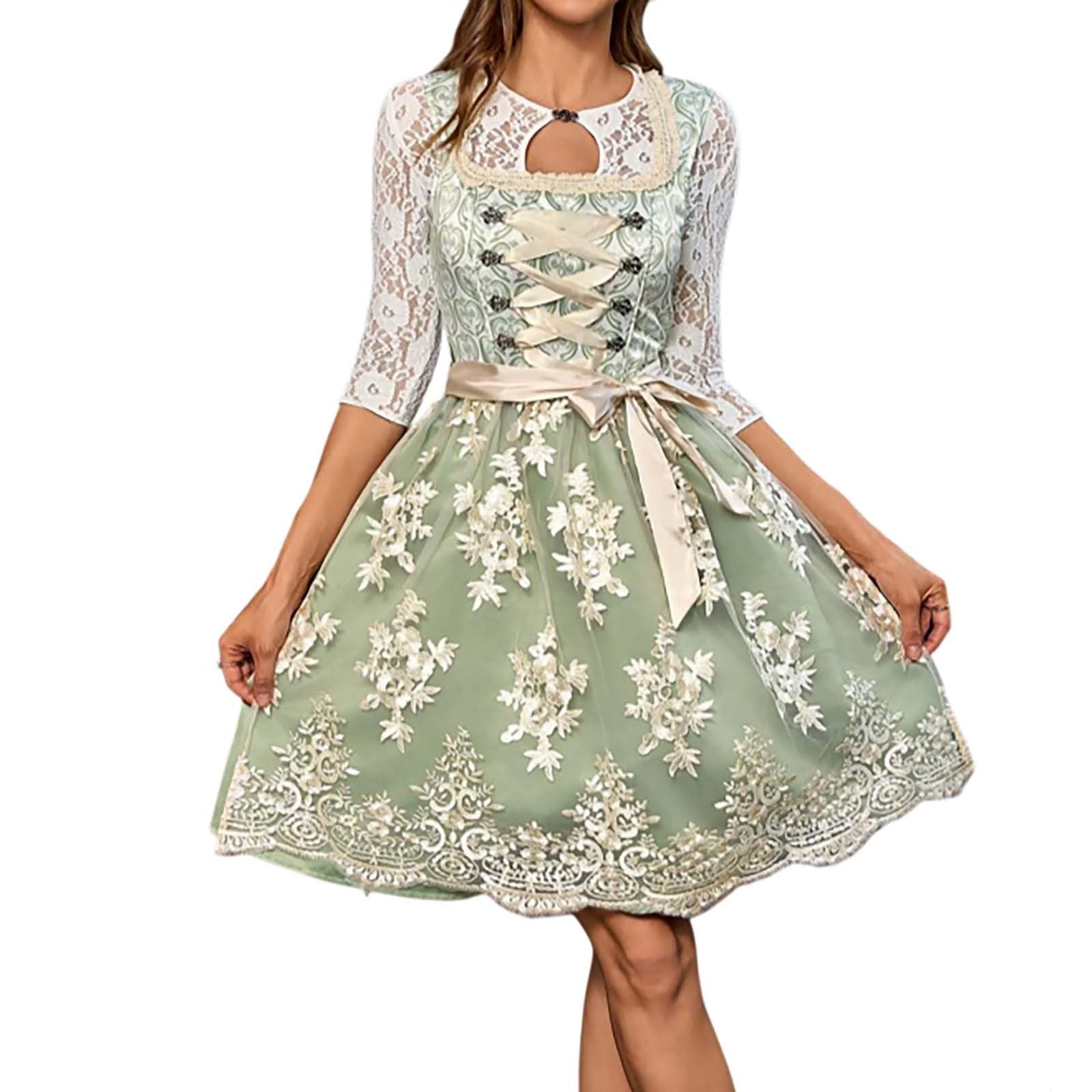 Generisch Oktoberfest Outfit Spitze Dirndl Mit Bluse Kurzarm Dirndl Damen Midi Komplett Dirndlbluse Trachten Set Elegante Trachtenbluse