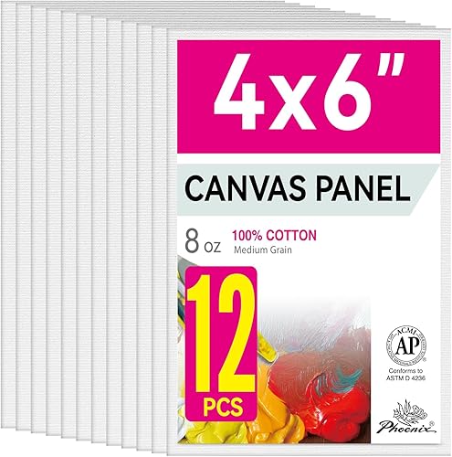 Miniatura 28 de PHOENIX Paneles de lienzo pequeños de 4 x 4 pulgadas, paquete de 12 unidades, 8 onzas, triple imprimado, 100% algodón, sin ácidos, tableros de Blanco