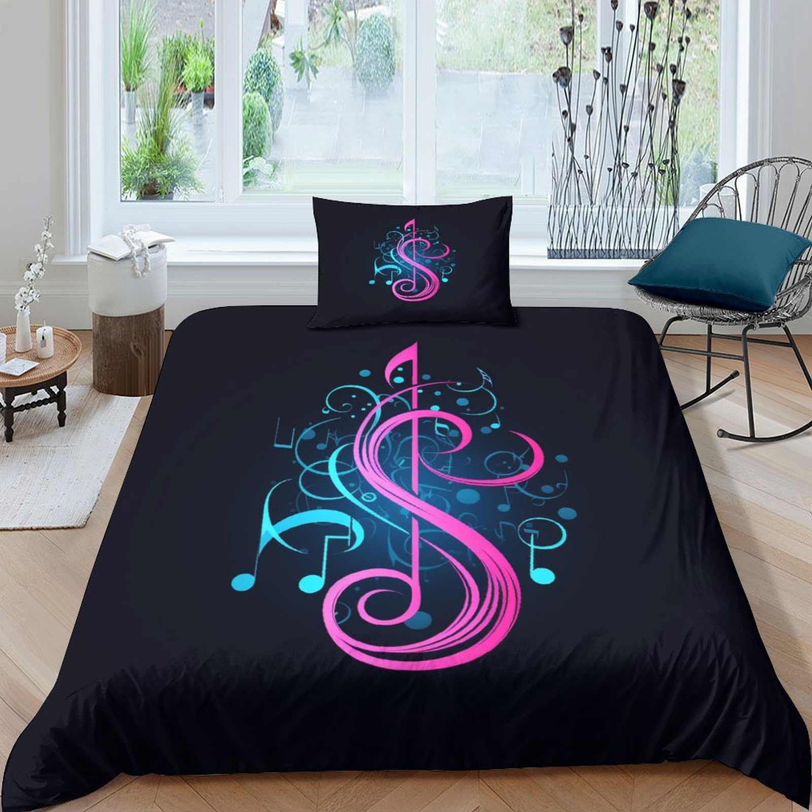 Parure de lit 135x200 cm notes de musique avec housse de couette et taies