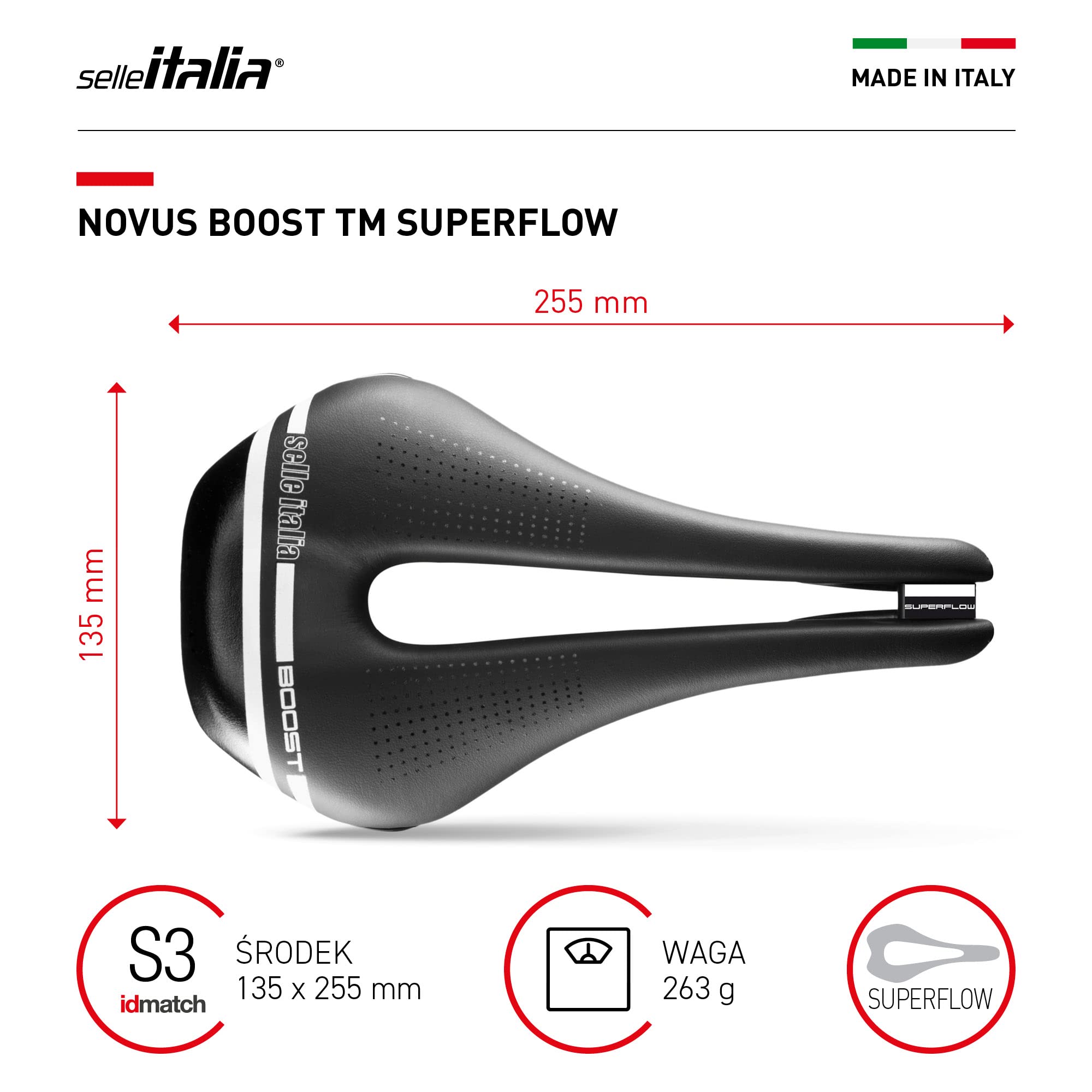 Selle Italia Uniseks – siodełko dla dorosłych Novus Boost Tm Superflow