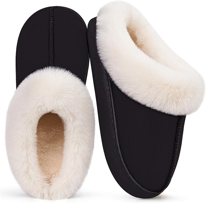 Vidayie Fuzzy Slippers for Women Comfy Memory Foam Slippers Winter Soft Warm Cozy Non Slip House Shoes Indoor and Outdoor