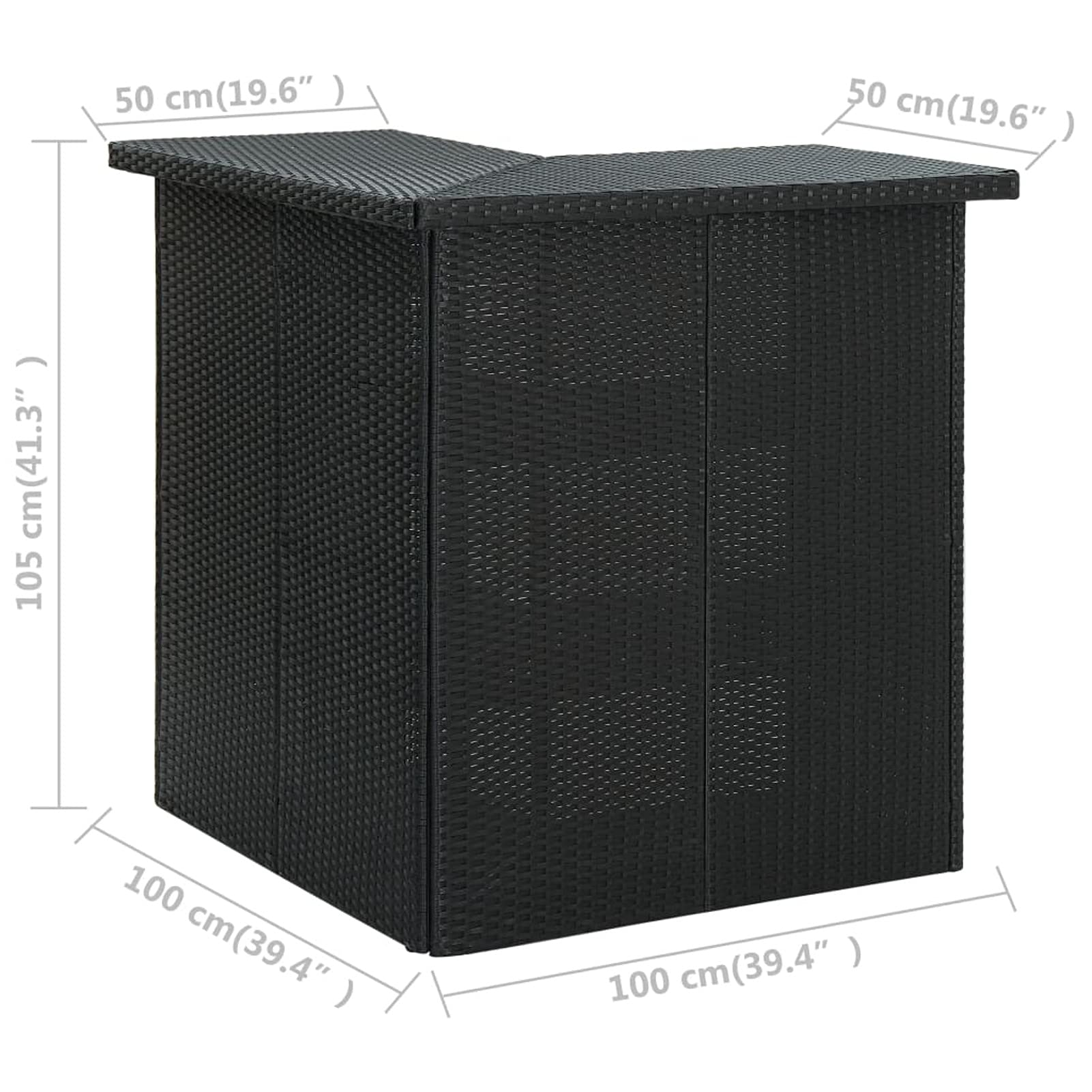 Rantry Mobile Tavolo da Bar ad Angolo Nero 100x50x105 cm in Polyrattan, Tavolo da Pranzo, Tavolo da Cucina Tavolo da Giardino, Tavoli Esterno
