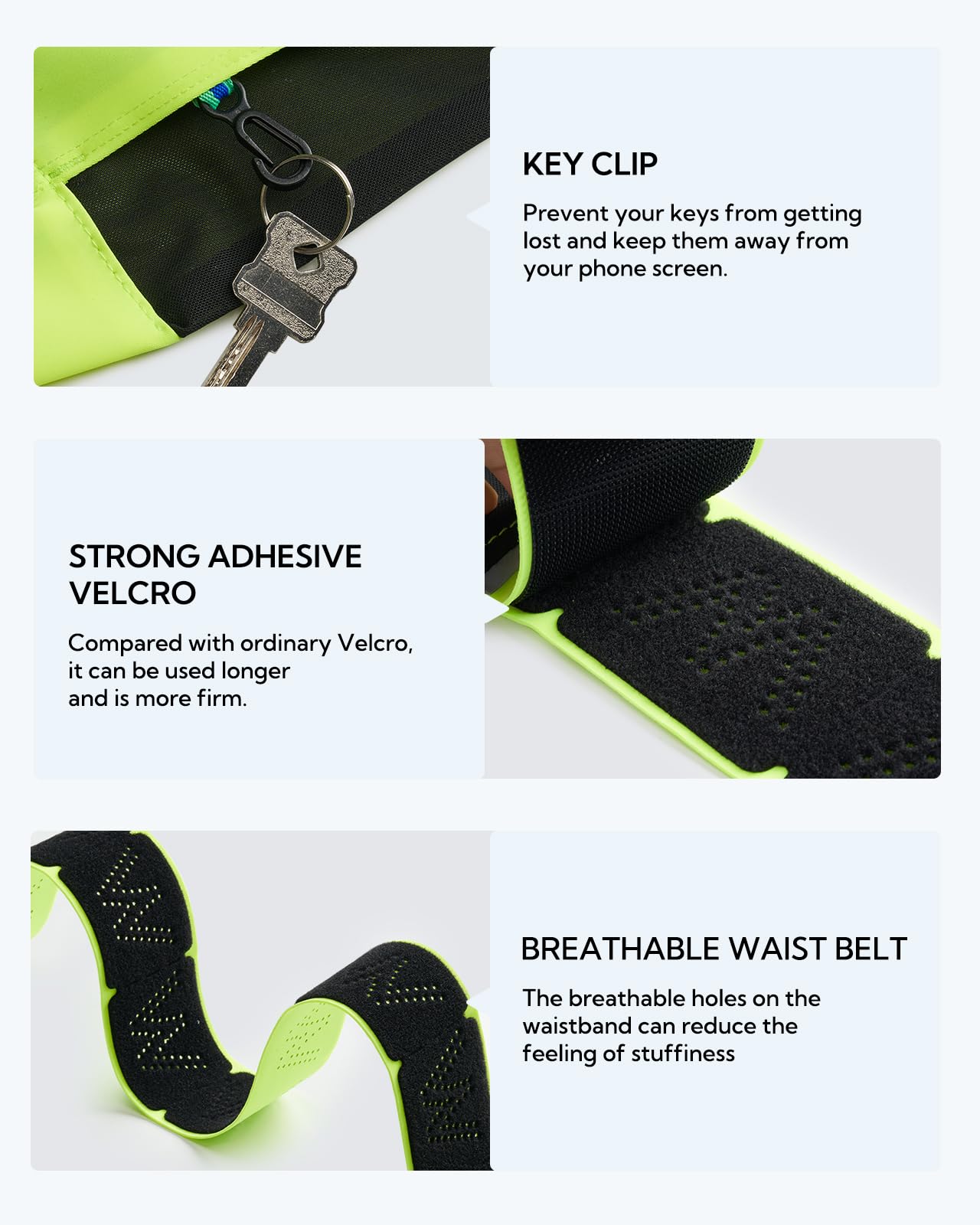 WATERFLY Ceinture de course : sac banane fin pour homme et femme, support de téléphone pour entraînement, marathon, jogging, vert fluo
