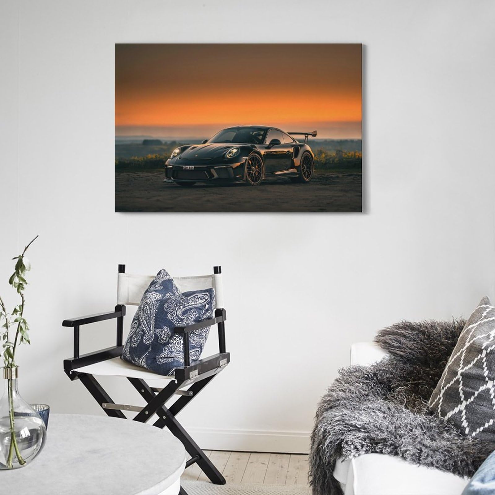 Quadro Su Tela Porsche Rossa Di Notte In Città | 5 Pezzi 170x80 Cm Decorazione Murale Per Garage E Ufficio