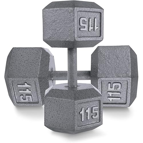 WF Athletic Supply Cast Iron Solid Hexagon Gray/Black Dumbbells, Strength Training Free Weights Set of 2 for Women and Men, Hand Weights Sold by Pairs, Multi-Select Size Options Available