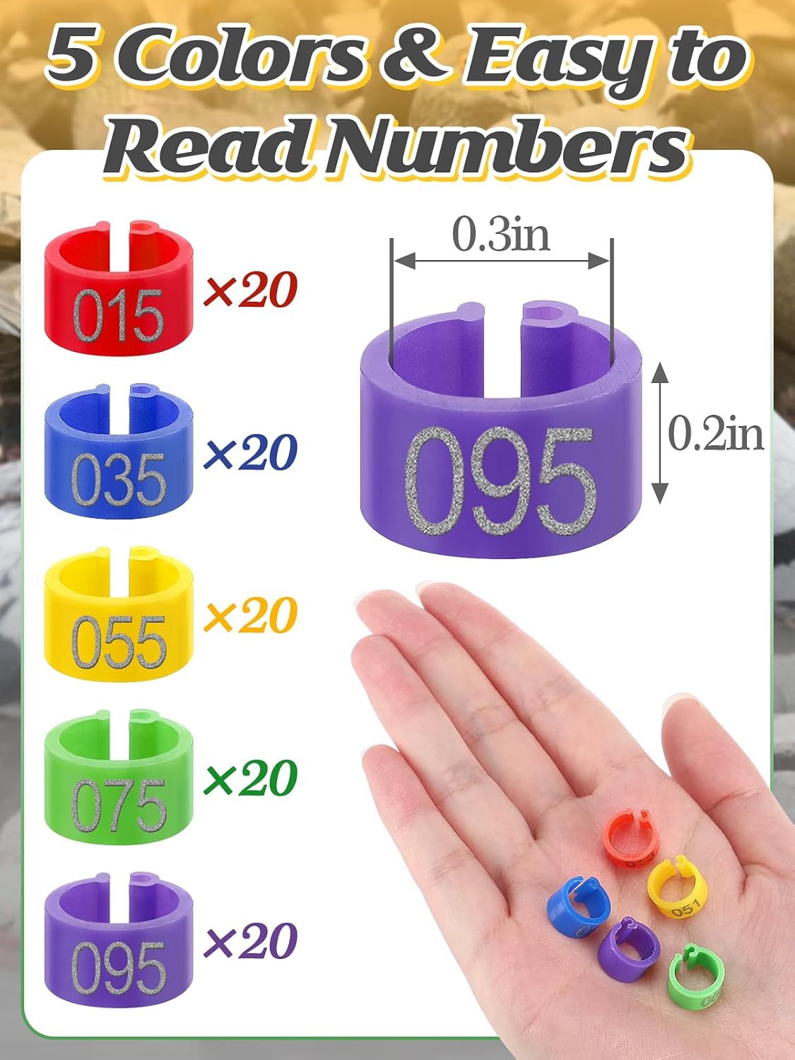 MEWTOGO 0.3in 100 Pcs Numbered Bird Pigeons Leg Identification Bands