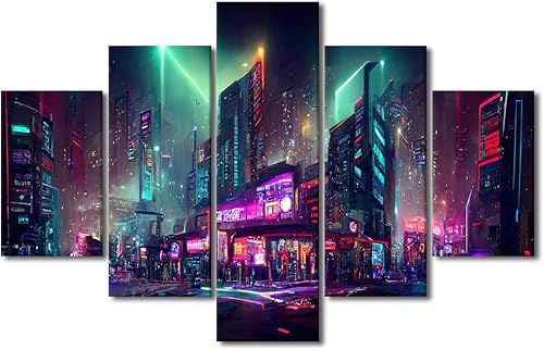 Miniatura 90 de Lienzo decorativo moderno para pared, pintura artística Cyberpunk, impresión de 5 paneles, decoración de lienzo para sala de estar para dormitorio