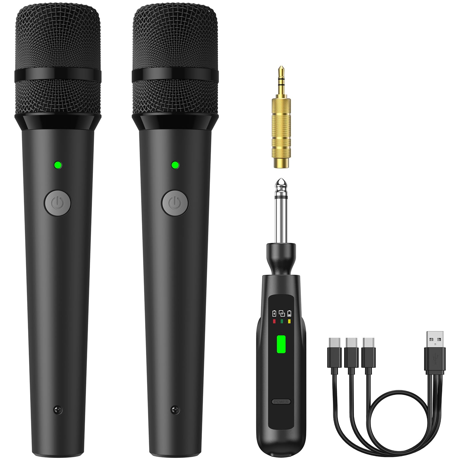 TONOR 2.4G Dual-Mikrofon Kabellos, wiederaufladbares Funkmikrofon Set mit 6,35/3,5 mm Empfänger, 15 m Reichweite Kabelloses Mikrofon für Gesang, Hauspartys, Geburtstage