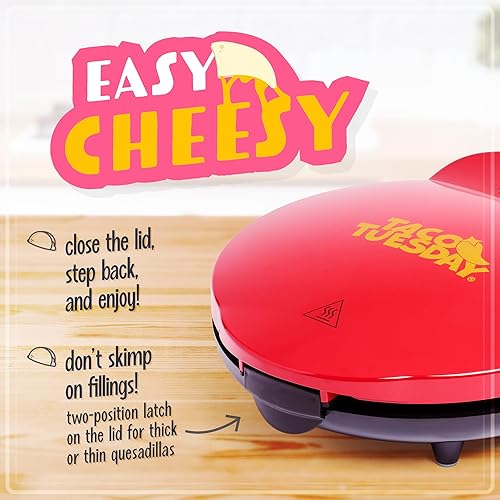 Miniatura 3 de Taco Tuesday Deluxe - Fabricante eléctrico de quesadillas de 10 pulgadas con 6 sectores y cierre extra acolchado, color rojo