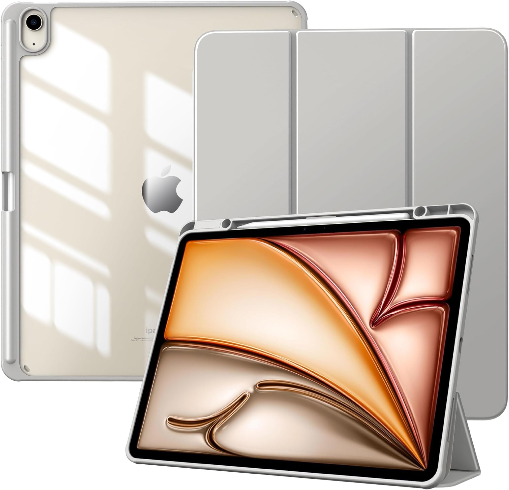 TiMOVO Case for New iPad Air 13 inch (M4/M3/M2-2026/2025/2024) with Pencil Holder, Slim Stand Protective Cover with Clear Transparent Back Shell for iPad Air 13 inch, Auto Wake/Sleep, Light Gray