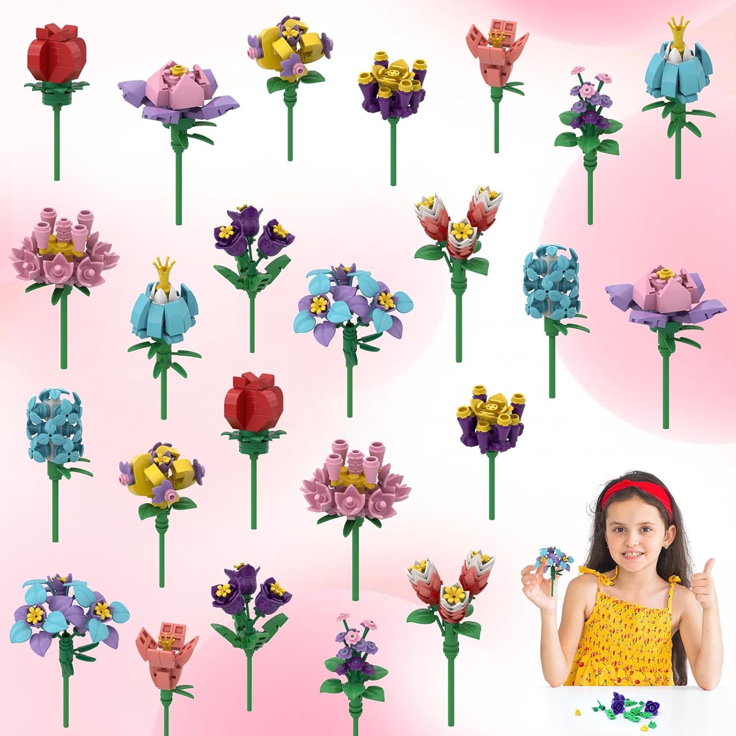 24 Pack Valentines Day Gifts for Kids Block Flowers
