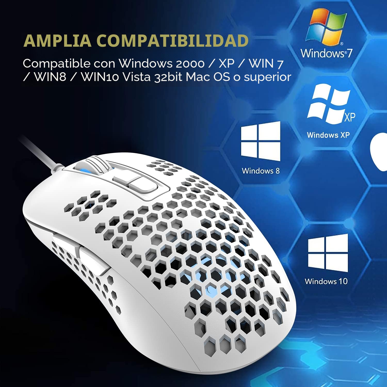 Teclado Compacto para Juegos 60% cableado 61 Teclas 11 Efectos de luz de Fondo RGB con Teclas Completas Anti-Efecto Fantasma + Ratón de Nido de Abeja Ligero con Cable de 2400 PPP+Alfombrilla de ratón