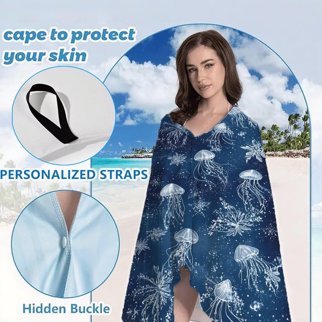 Bleu Serviette de Plage 100x200cm Lot de 2, Méduse Serviette Microfibre Ultra Absorbantes Séchage Rapide Anti Sable Léger Transport Compacte Drap de Plage pour Piscine Voyages Femme et Homme, Model579