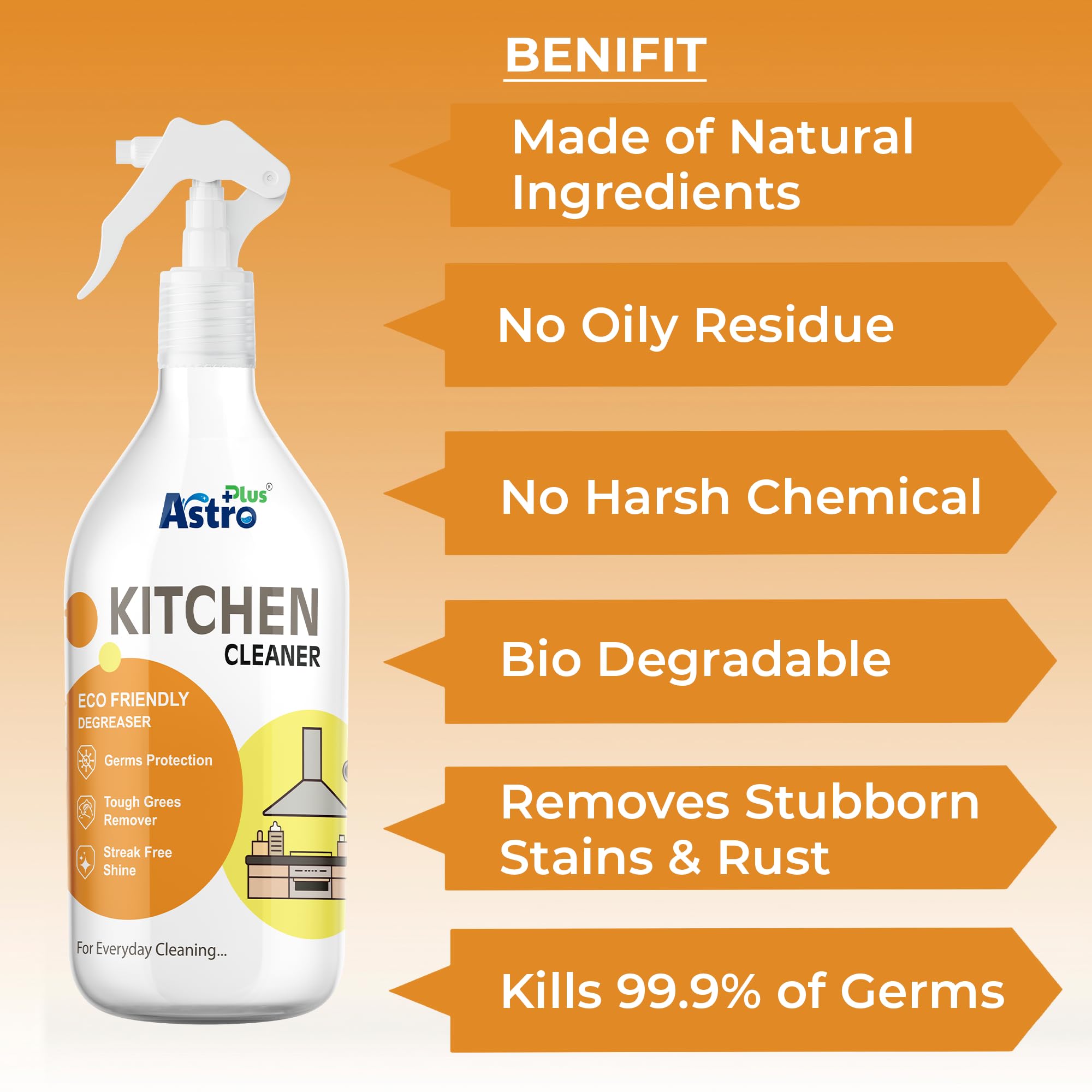 Astro Plus+ Kitchen Cleaner Remove Tough Grease | Cleans Stove,Sink and Chimney etc. (500 ml)