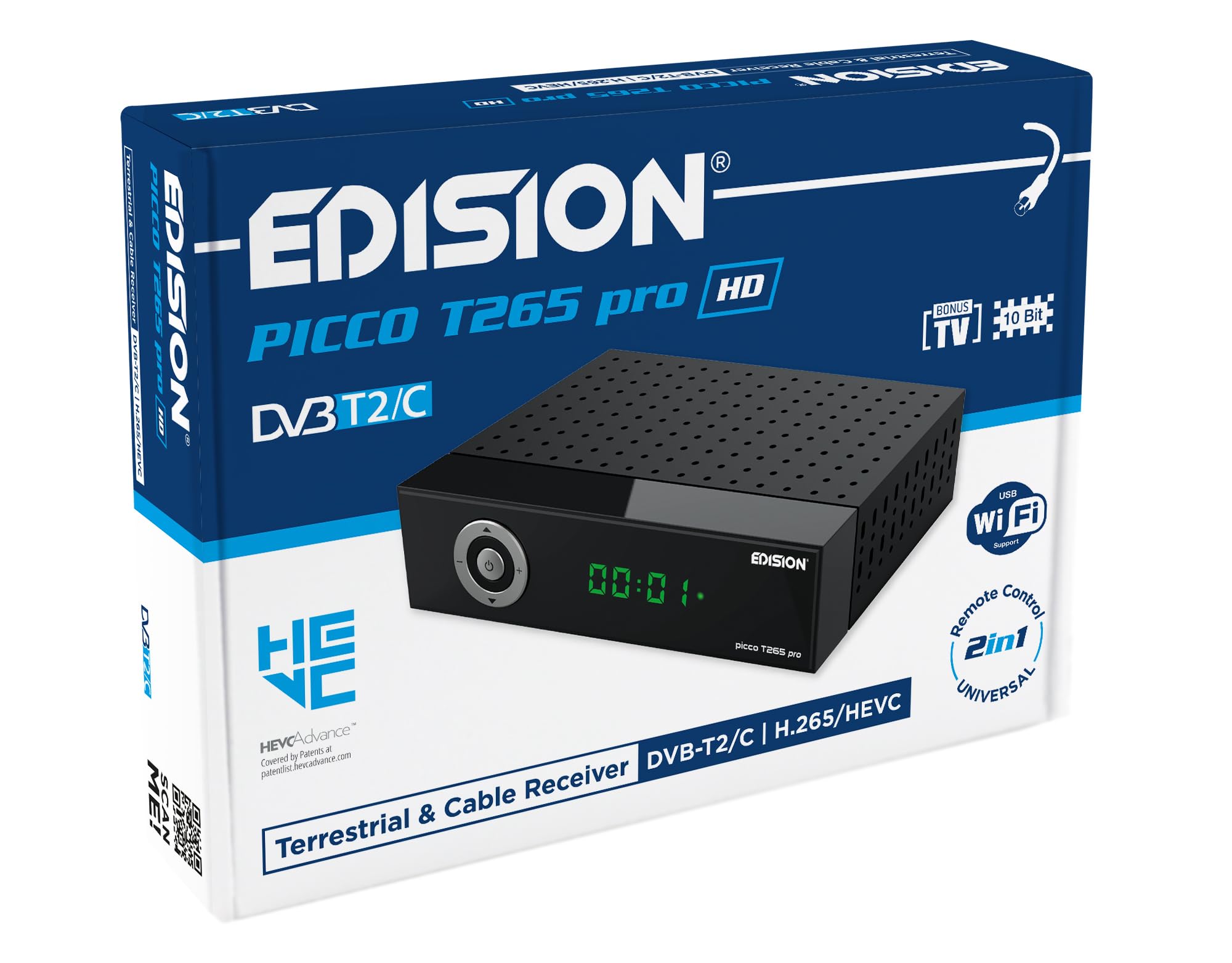 Decoder Digitale Terrestre EDISION PICCO T265 - Full HD DVBT2 H265, USB, WiFi, 2024
