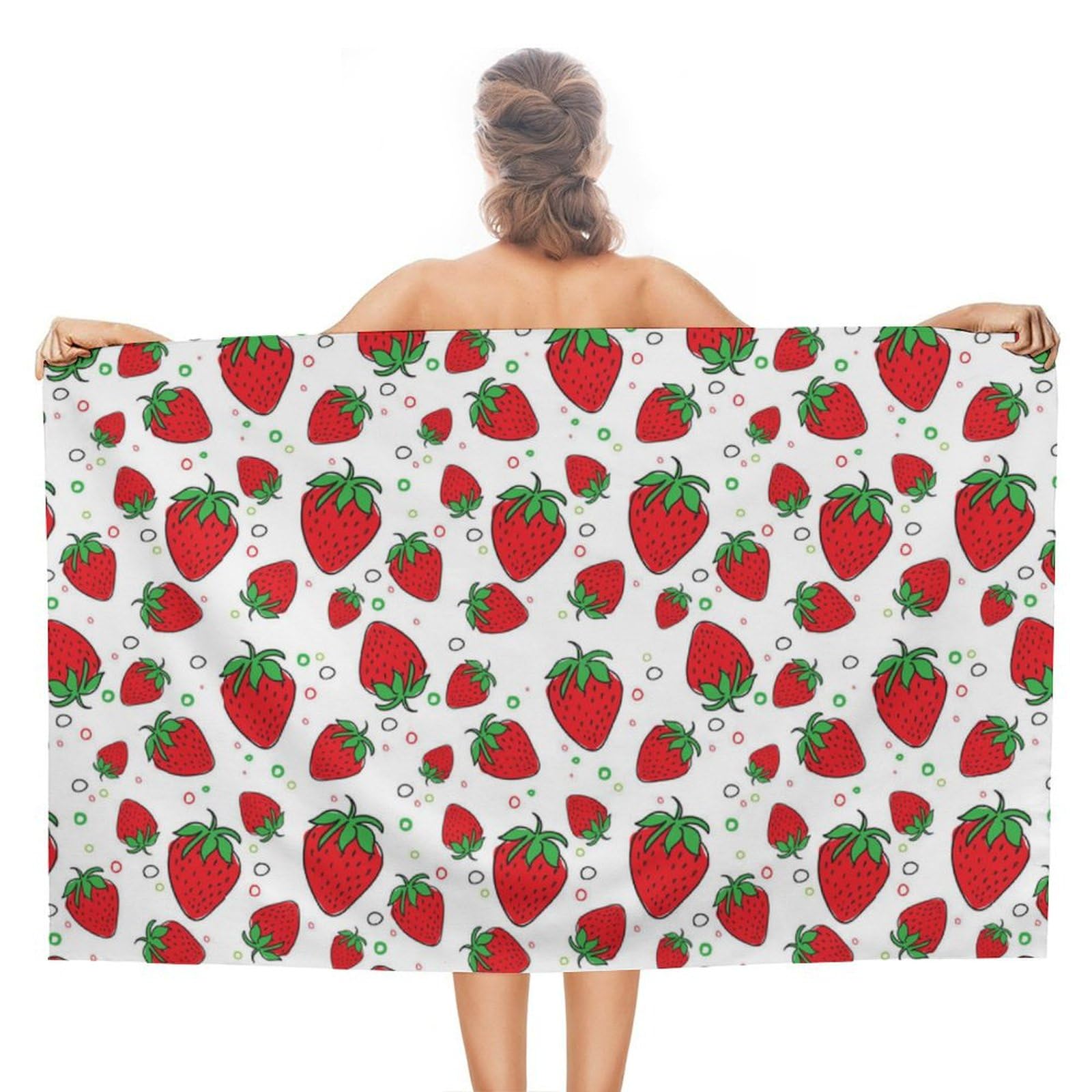 LEDFCVSU Beach Towel, Strawberry Bath Towel, Absorbent Towel for Swimming, Sports, Travel