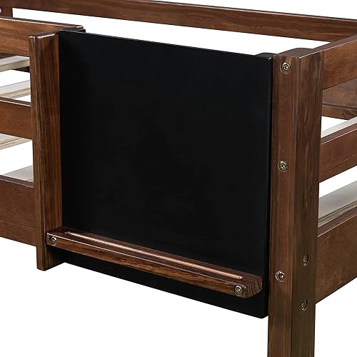 Miniatura 14 de Cama baja tipo loft con tobogán y pizarra, marco de cama tipo loft individual para sala de estar, dormitorio, habitación de invitados. No necesita