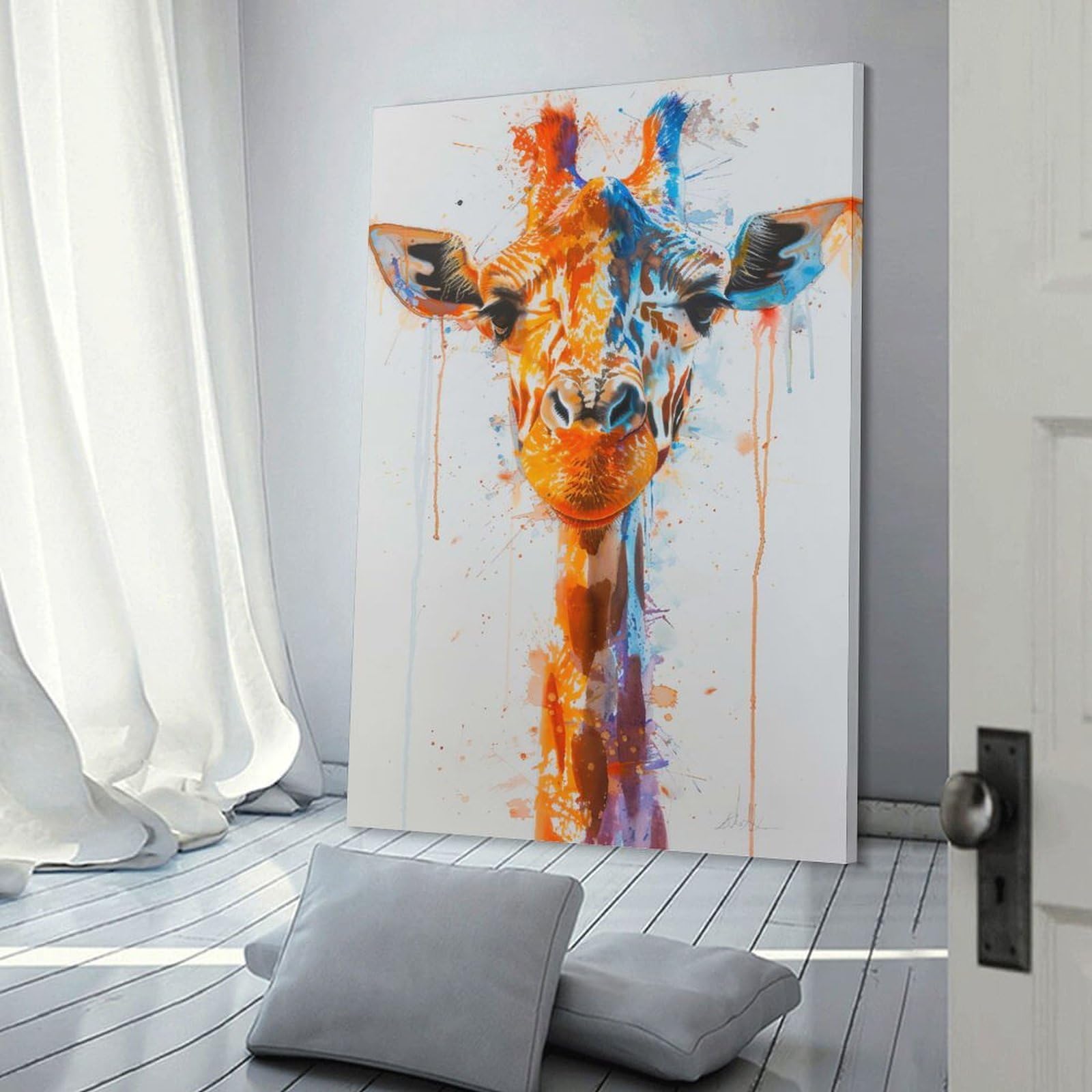 Junmoney Canvas Art Print Giraffe Watercolor, 20x30inch(50x75cm), for Office, Study Or Home Workspace, Decorative Artwork for Productive Spaces