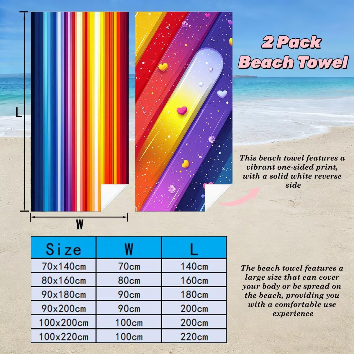 Toalla Playa 80x160 cm, Toalla Gimnasio Microfibra Secado Rapido, Juego de 2 Antiarena Toallas de Playa, Ligera Compacta Toallas Microfibra Grande para Viaje, Regalo Hombre Mujer (Vistoso) -5015