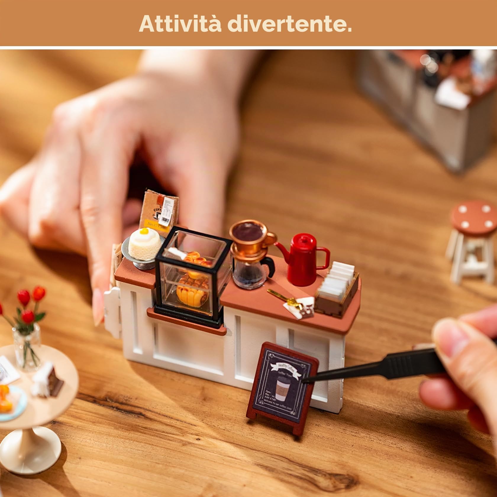 Rolife Casa delle Bambole Casa in Miniatura Regalo di Natale Compleanno per Donne Kit di Modelli per Adulti da Costruire con Accessori (NO.17 Café)