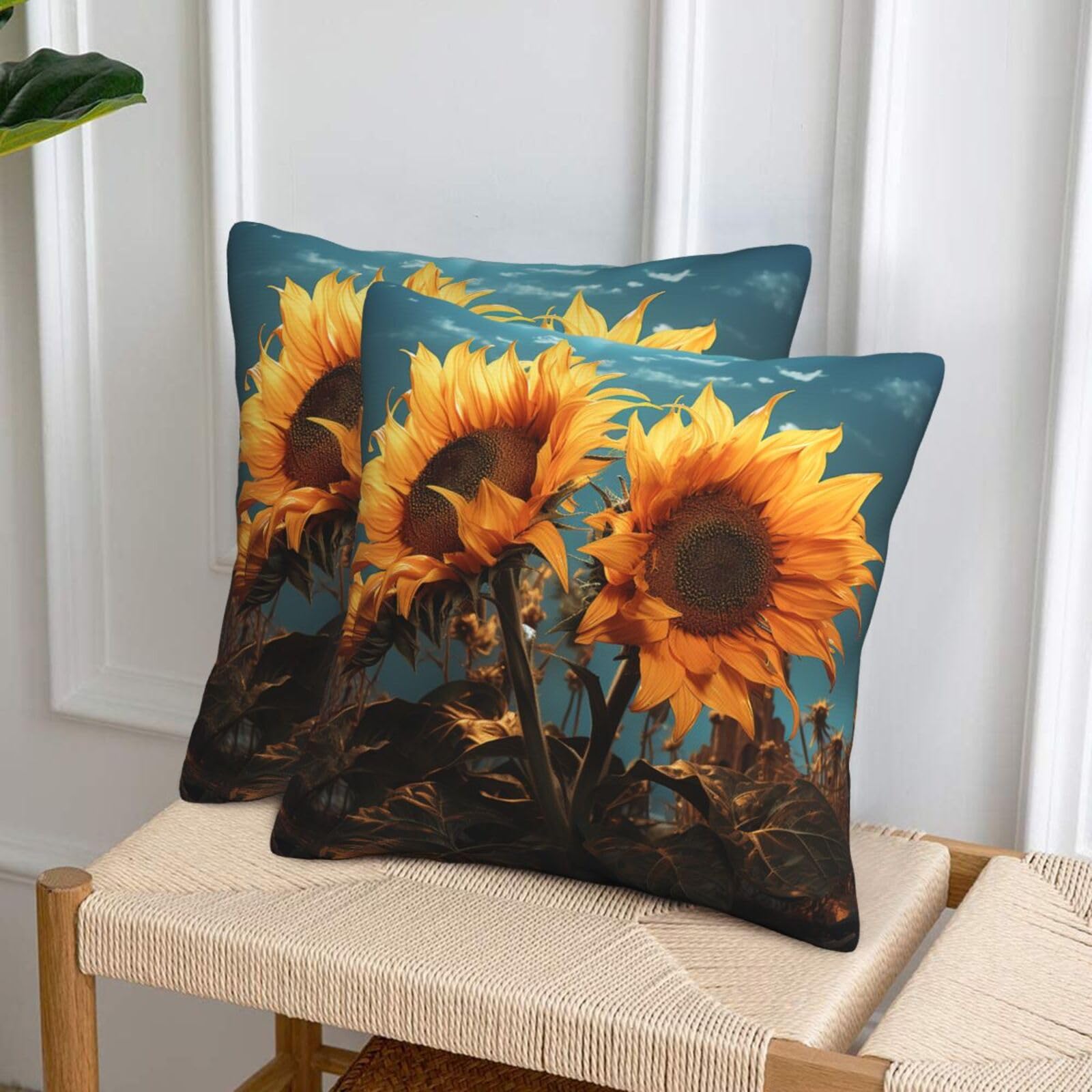 NONHAI Decorative Throw Pillow Covers Set of 2, 20"x20" Square Cushion Case Soft Comfy Fantasy Sunflower Throw Pillows for Couch Cushion Livingroom Farmhouse Home Decor Pillowcases
