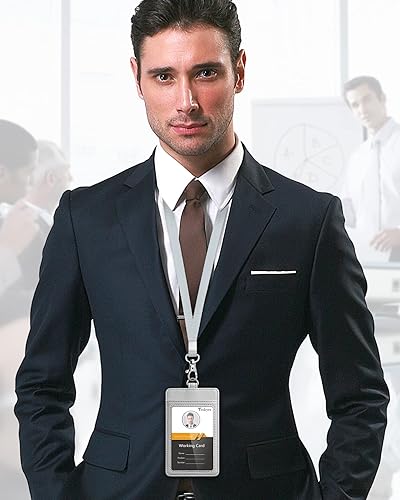 Miniatura 158 de Teskyer - Soporte para tarjetas de identificación con cordón, soporte de cuero para tarjetas de identificación, portatarjetas con cordón, vertical