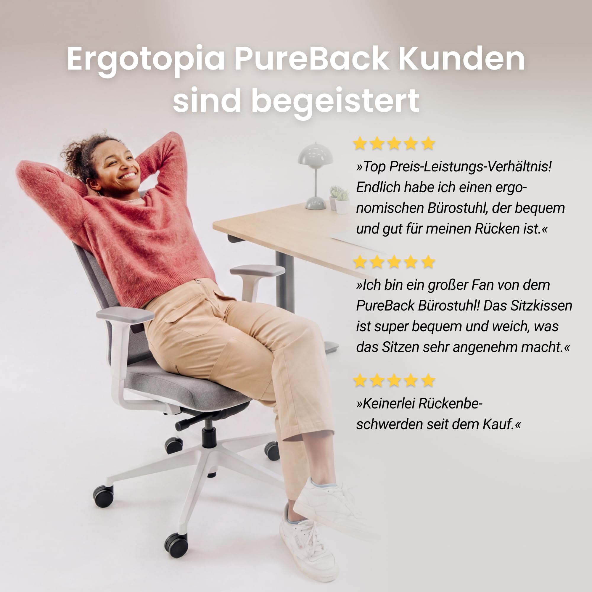 Ergotopia PureBack ergonomischer Bürostuhl – Schreibtischstuhl ergonomisch mit 4D-Armlehnen & Synchronmechanik – Bürostuhl ergonomisch Testsieger – Bequemer Büro Drehstuhl für gesundes Sitzen